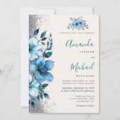 Chic Turquoise Bloemen Herfst Winterbruiloft Kaart (Voorkant)