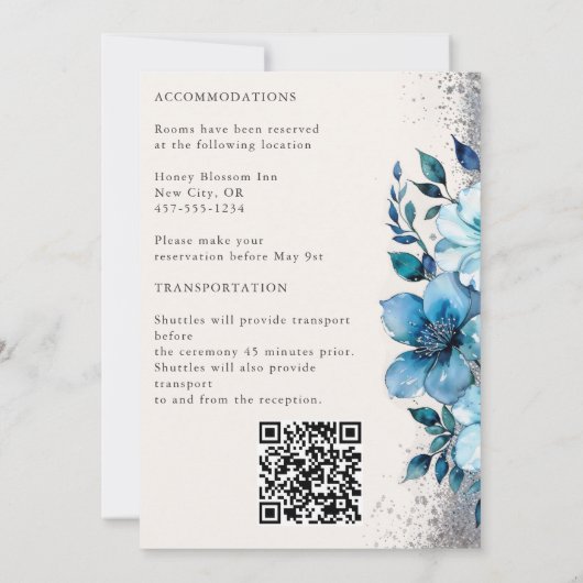 Chic Turquoise Bloemen Herfst Winterbruiloft Kaart (Achterkant)