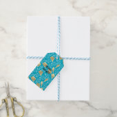 Chic Turquoise Blue Aqua Gold Diamonds Cadeaulabel (Met Touw)