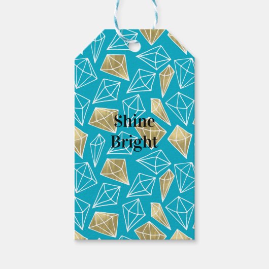 Chic Turquoise Blue Aqua Gold Diamonds Cadeaulabel (Voorkant)