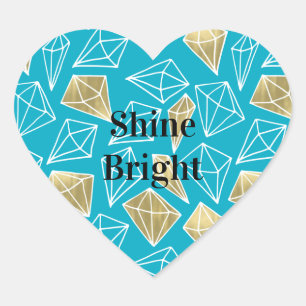 Chic Turquoise Blue Aqua Gold Diamonds Hart Sticker