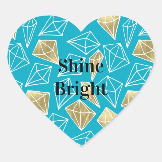 Chic Turquoise Blue Aqua Gold Diamonds Hart Sticker (Voorkant)