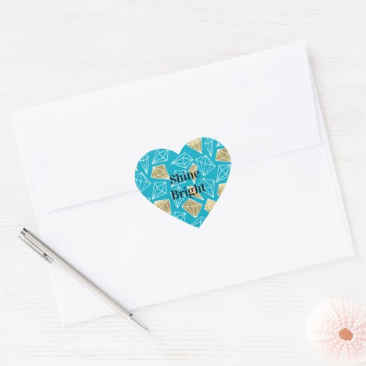 Chic Turquoise Blue Aqua Gold Diamonds Hart Sticker (Envelop)