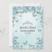 Chic Turquoise Blue Floral Butterflies Quinceañera Kaart (Achterkant)