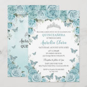 Chic Turquoise Blue Floral Butterflies Quinceañera Kaart (Voorkant / Achterkant)