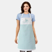 Chic Turquoise Butterfly Monogram Gingham Check Schort (Gedragen)