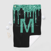 Chic Turquoise Driving Glitter Monogram Naam Golfhanddoek (Insitu)