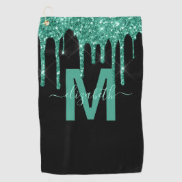 Chic Turquoise Driving Glitter Monogram Naam Golfhanddoek