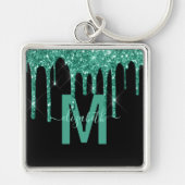 Chic Turquoise Driving Glitter Monogram Naam Sleutelhanger (Voorkant)
