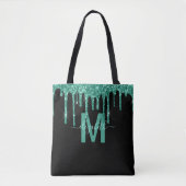 Chic Turquoise Driving Glitter Monogram Naam Tote Bag (Voorkant)