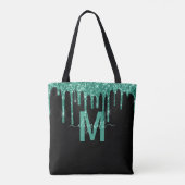 Chic Turquoise Driving Glitter Monogram Naam Tote Bag (Achterkant)