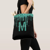 Chic Turquoise Driving Glitter Monogram Naam Tote Bag (Dichtbij)