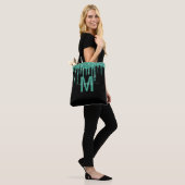 Chic Turquoise Driving Glitter Monogram Naam Tote Bag (Op model)