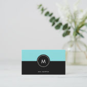 Chic Turquoise en Black | Monogram donker Visitekaartje (Staand voorkant)