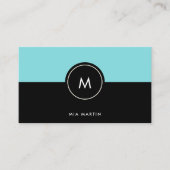 Chic Turquoise en Black | Monogram donker Visitekaartje (Voorkant)