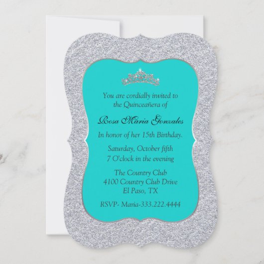 Chic Turquoise en Silver Quinceañera Uitnodiging (Voorkant)