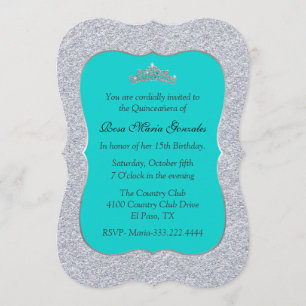 Chic Turquoise en Silver Quinceañera Uitnodiging
