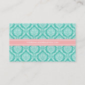 Chic Turquoise French Damask roze Personalized Visitekaartje (Achterkant)
