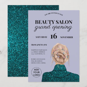 Chic turquoise glitter Beausalon grand opening Kaart