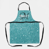 Chic turquoise glitter monogram naam schort (Voorkant)