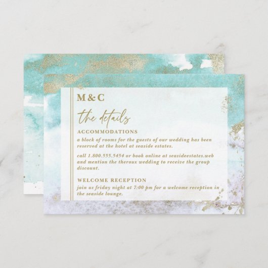 Chic Turquoise Gold Abstracte Waterverf Informatiekaartje (Voorkant / Achterkant)