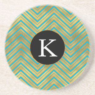 Chic Turquoise Gold Chevron Monogram Zandsteen Onderzetter