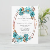 Chic Turquoise Gold Lijst Couples Shower Invites (Staand voorkant)