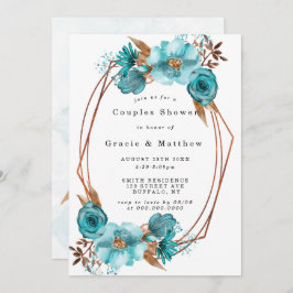 Chic Turquoise Gold Lijst Couples Shower Invites
