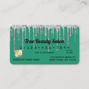 Chic Turquoise Green Silver Glitter Drips Credit Visitekaartje