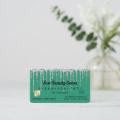 Chic Turquoise Green Silver Glitter Drips Credit Visitekaartje (Staand voorkant)