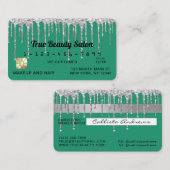 Chic Turquoise Green Silver Glitter Drips Credit Visitekaartje (Voorkant / Achterkant)