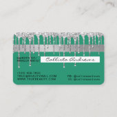 Chic Turquoise Green Silver Glitter Drips Credit Visitekaartje (Achterkant)