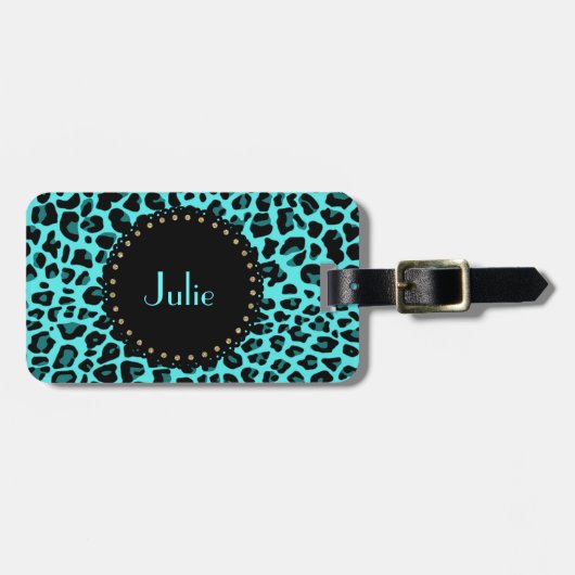 Chic Turquoise Leopard Print Bagagelabel (Voorkant horizontaal)