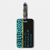 Chic Turquoise Leopard Print Bagagelabel (Achterkant verticaal)