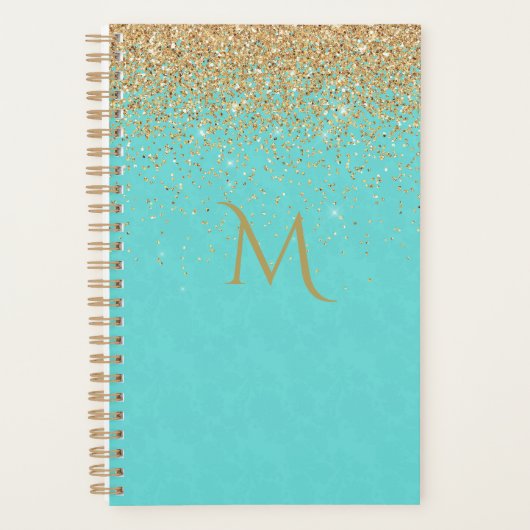 Chic Turquoise met Faux Gold Glitter Planner (Voorkant)