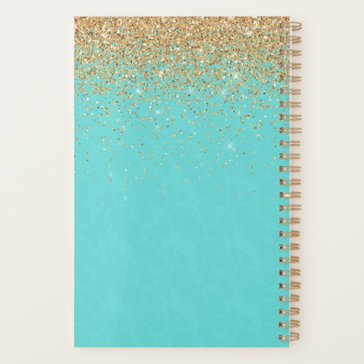 Chic Turquoise met Faux Gold Glitter Planner (Achterkant)