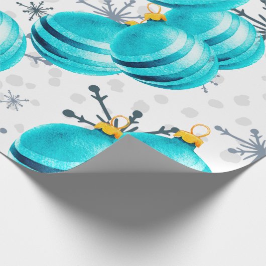 Chic Turquoise Ornamenten Snowflakes Wrapppapier Cadeaupapier (Hoek)