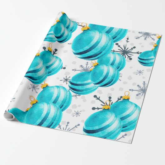 Chic Turquoise Ornamenten Snowflakes Wrapppapier Cadeaupapier (Uitgerold)