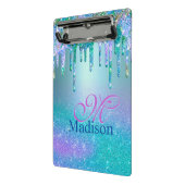 Chic turquoise paarse ombre glitter druppelt monog mini klembord (Angled2)