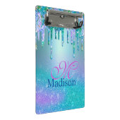 Chic turquoise paarse ombre glitter druppelt monog mini klembord (Schuin)