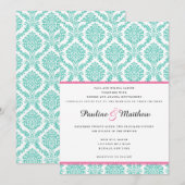 Chic Turquoise Pink Damask Wedding Kaart (Voorkant / Achterkant)