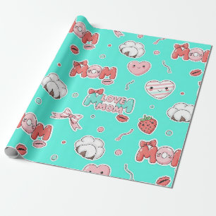 Chic Turquoise Pop Art MOEDER Liefdepatroon Cadeaupapier