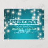 Chic Turquoise String Lights Wedding Save the Date Aankondigingskaart (Voorkant)