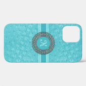 Chic Turquoise struisvogelleer look monogram Case-Mate iPhone Case (Achterkant (horizontaal))