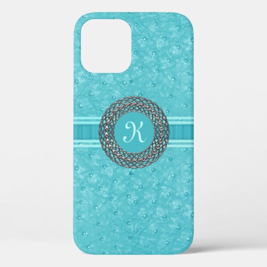 Chic Turquoise struisvogelleer look monogram Case-Mate iPhone Case (Achterkant)