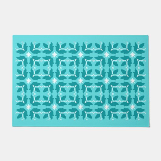 Chic Turquoise Tegel Flowers Pattern Large Deuren Deurmat (Voorkant)