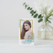 Chic Turquoise Waterverf Faux Gold Headshot Foto Visitekaartje (Staand voorkant)