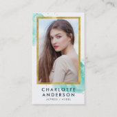 Chic Turquoise Waterverf Faux Gold Headshot Foto Visitekaartje (Voorkant)