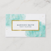 Chic Turquoise Waterverf Faux Gold Visitekaartje (Voorkant)