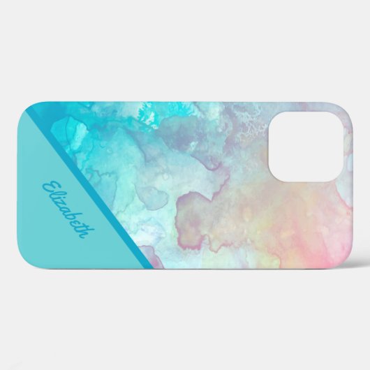 Chic Turquoise Waterverf Gepersonaliseerd Case-Mate iPhone Case (Achterkant (horizontaal))